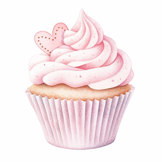 there is a cupcake with pink frosting and a heart on top generative ai