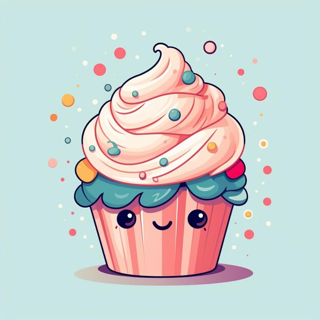 Photo there is a cupcake with a pink frosting and sprinkles on it generative ai