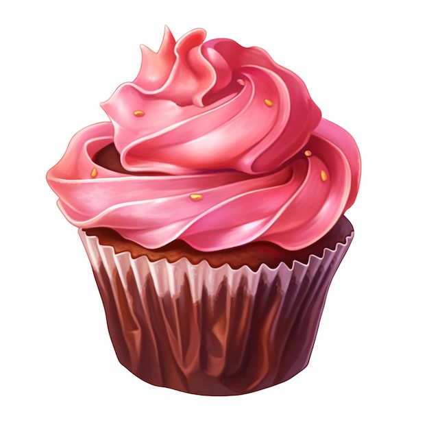 There is a cupcake with pink frosting on top of it generative ai