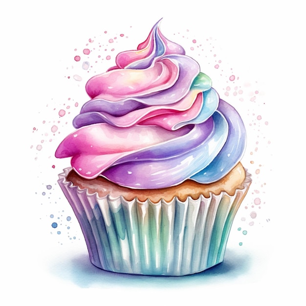 There is a cupcake with a rainbow frosting on top generative ai