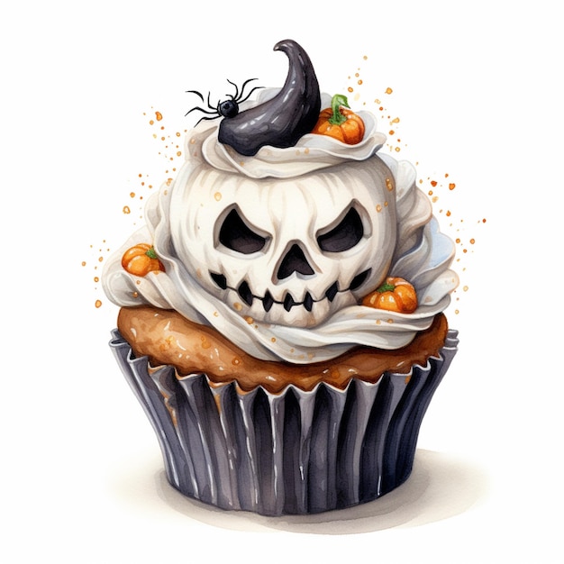 there is a cupcake with a skull on top of it generative ai