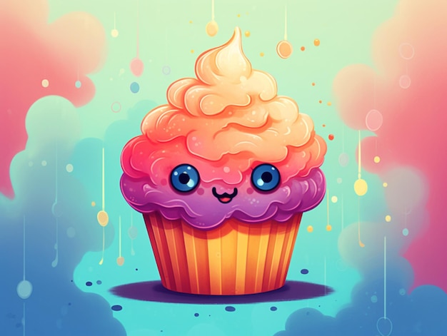 Photo there is a cupcake with a smiley face on it generative ai