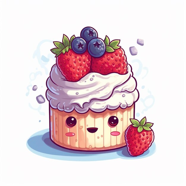there is a cupcake with strawberries and blueberries on top generative ai