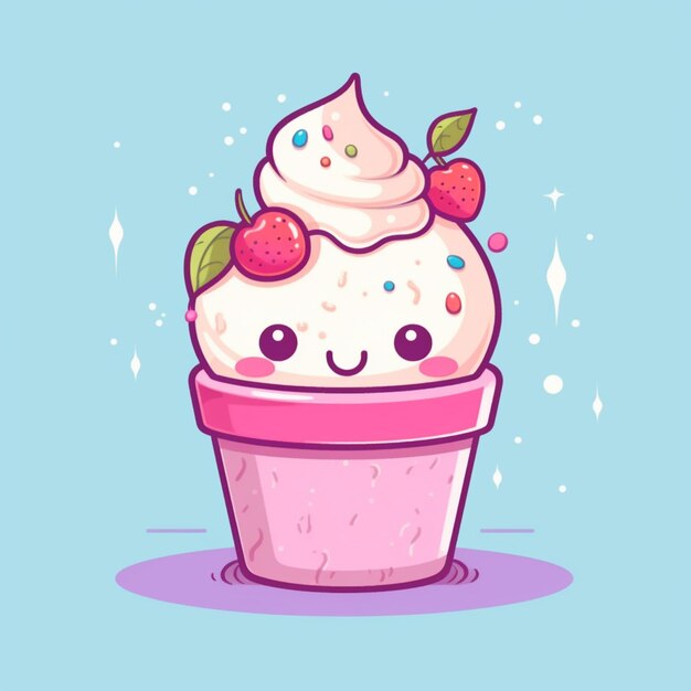 there is a cupcake with a strawberry on top of it generative ai