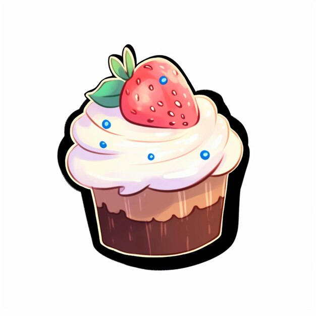 There is a cupcake with a strawberry on top of it generative ai