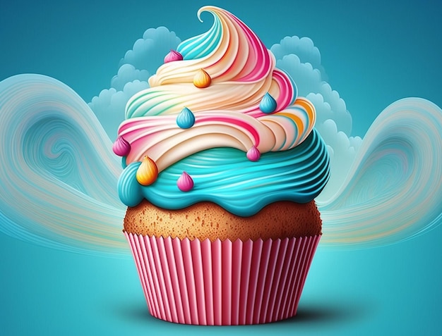 There is a cupcake with a swirly frosting on top generative ai