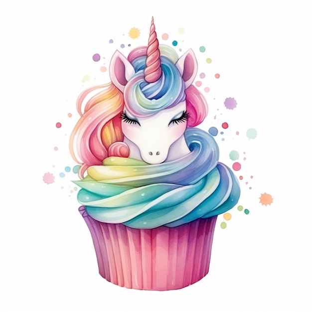 there is a cupcake with a unicorn face on top of it generative ai