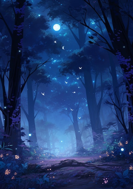 anime scenery of a forest with a path and flowers. generative ai