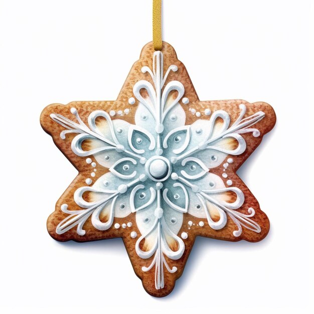 there is a decorated star ornament hanging from a string generative ai
