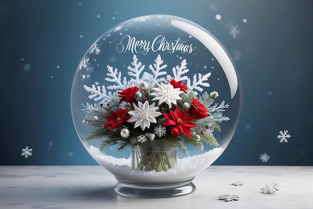Photo there is a decorative christmas bouquet in a transparent round vase
