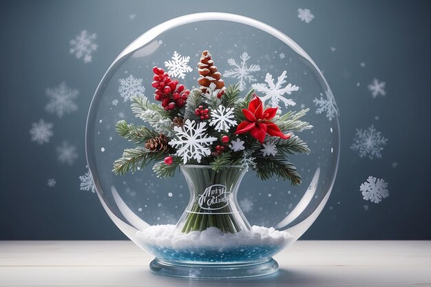 Декоративный рождественский букет в прозрачной круглой вазе