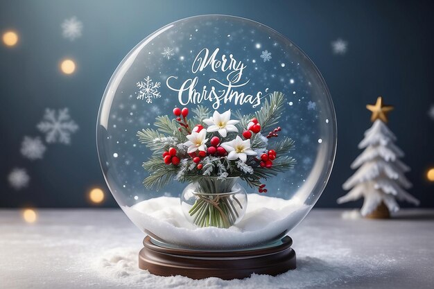 There is a decorative Christmas bouquet in a transparent round vase