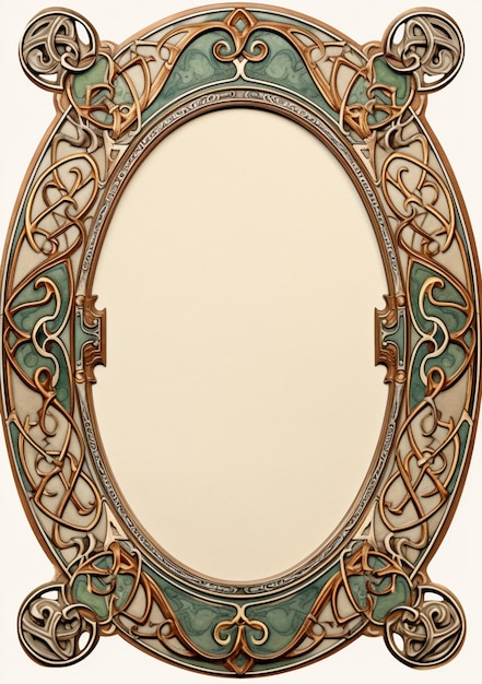 Photo there is a decorative mirror with a green and gold frame generative ai