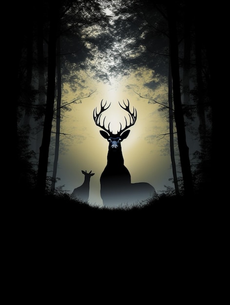 Photo there is a deer and a deer in the woods at night generative ai