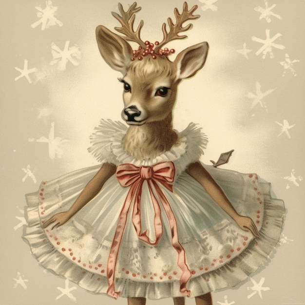 There is a deer dressed in a dress and a bow generative ai