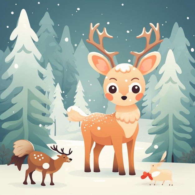 there is a deer and a rabbit standing in the snow generative ai