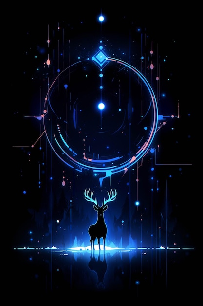 There is a deer standing in front of a circle with a star in the background generative ai