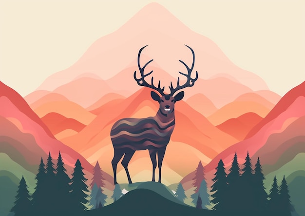 There is a deer standing on a hill with mountains in the background generative ai