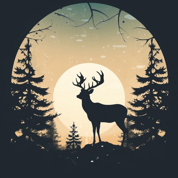 Photo there is a deer standing in the woods at sunset generative ai
