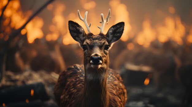 there is a deer that is standing in front of a fire Generative AI