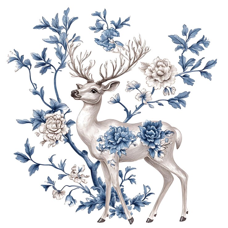 there is a deer that is standing in the middle of a floral arrangement