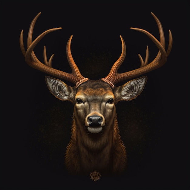 Photo there is a deer with antlers on its head on a black background generative ai