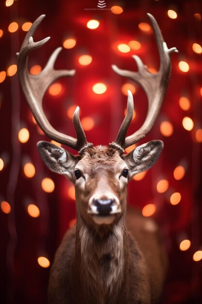 there is a deer with antlers on a red background generative ai