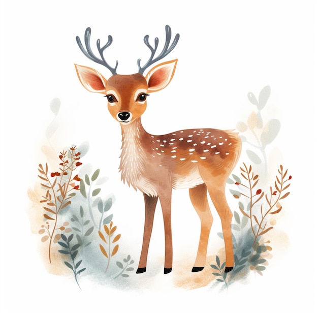 there is a deer with antlers standing in the grass generative ai