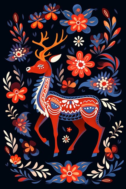 Photo there is a deer with a floral pattern on its body generative ai