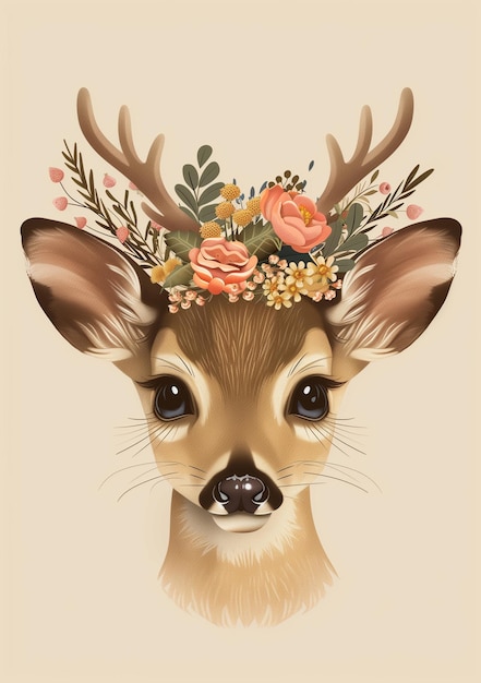 there is a deer with a flower crown on its head generative ai