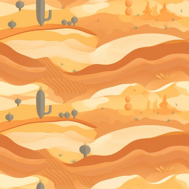 There is a desert scene with a cactus and a few trees AI Generative