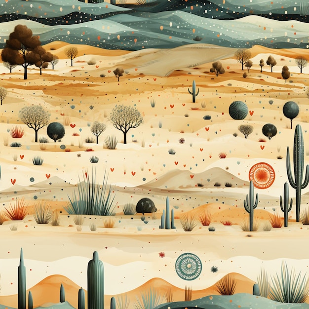 there is a desert scene with a lot of cactus trees generative ai