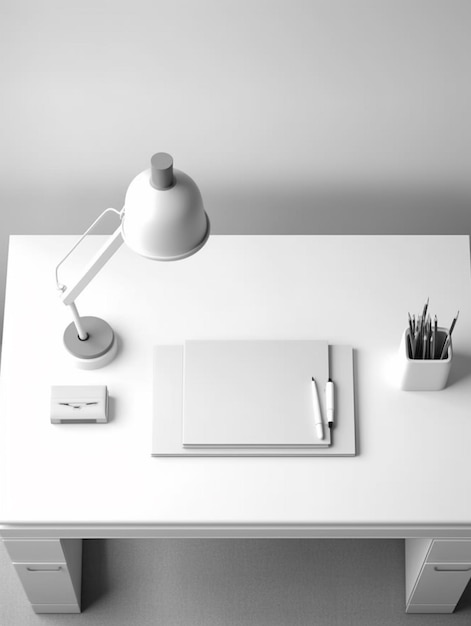 Photo there is a desk with a lamp generative ai