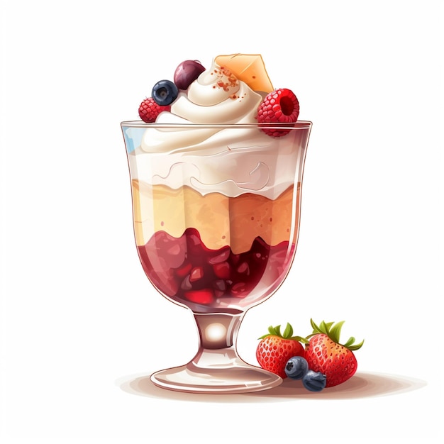 There is a dessert in a glass with berries and whipped cream generative ai