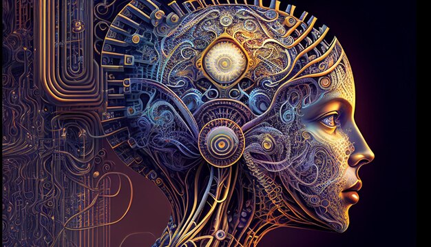 there is a digital art image of a womans head with a clock on it generative ai