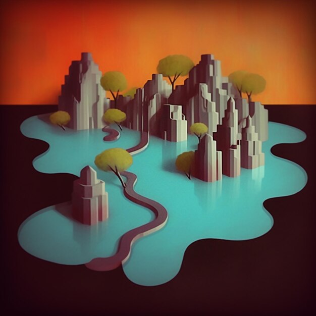 Photo there is a digital painting of a city on a river generative ai