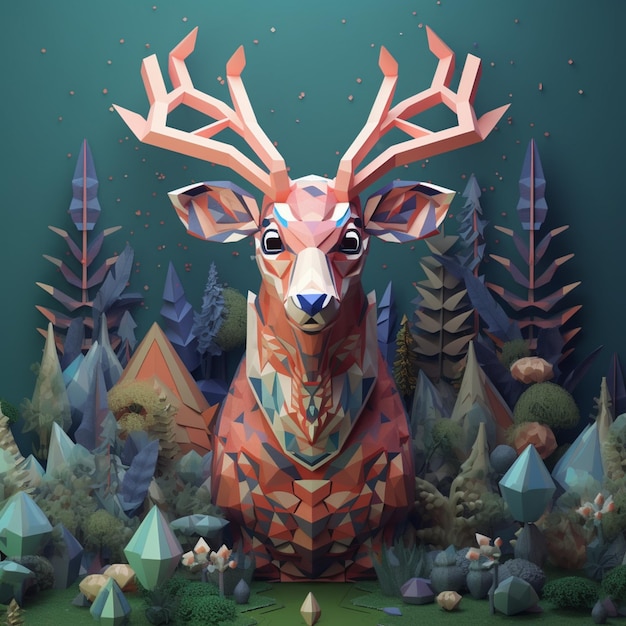 There is a digital painting of a deer in a forest generative ai