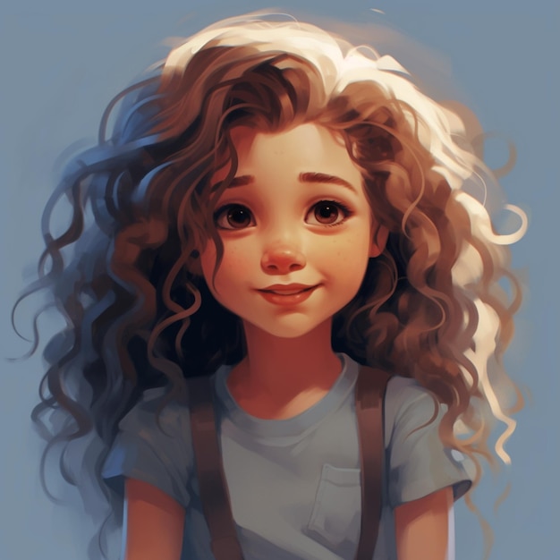 There is a digital painting of a girl with curly hair generative ai