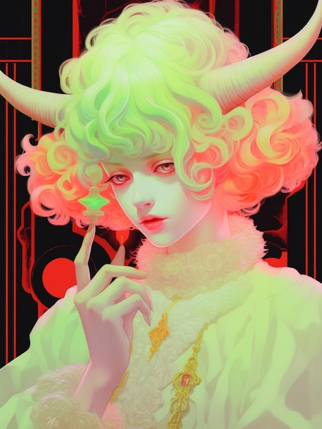 there is a digital painting of a woman with horns on her head generative ai