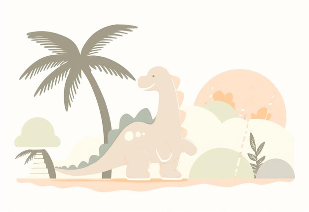 Photo there is a dinosaur and a baby dinosaur standing in the sand generative ai