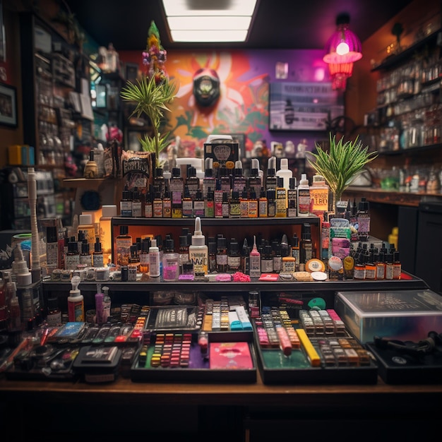 there is a display of cosmetics products in a store generativ ai