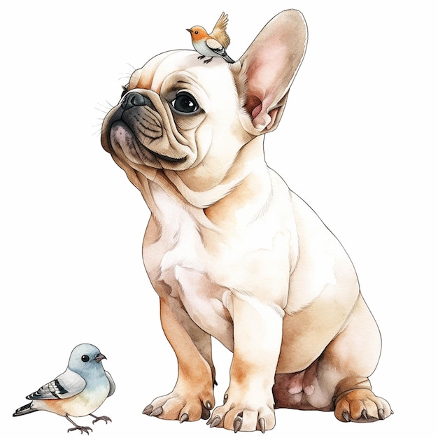 There is a dog and a bird sitting on the ground generative ai
