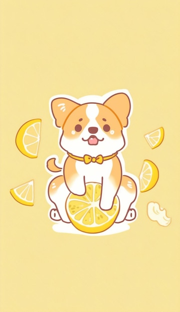 There is a dog sitting on a lemon slice with a bow tie generative ai