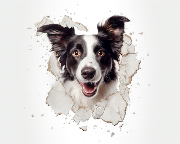 there is a dog that is looking through a hole in the wall generative ai