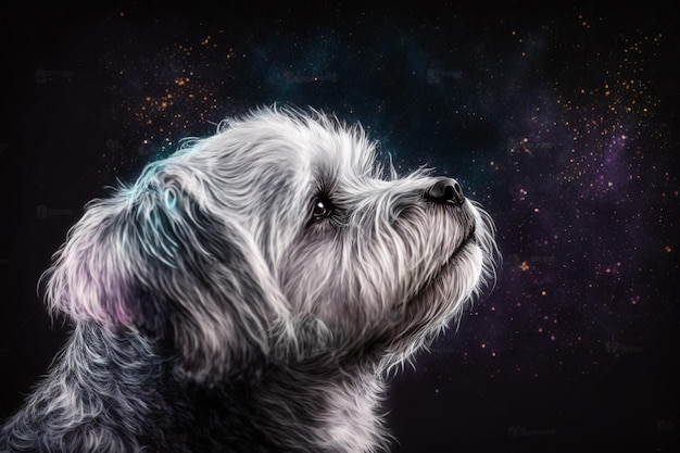 Un cane che guarda le stelle