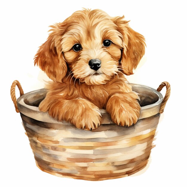 Photo there is a dog that is sitting in a basket generative ai