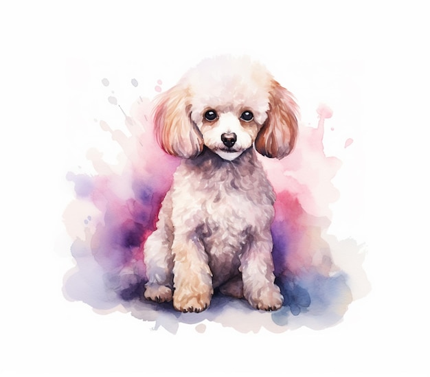 there is a dog that is sitting down with a pink background generative ai