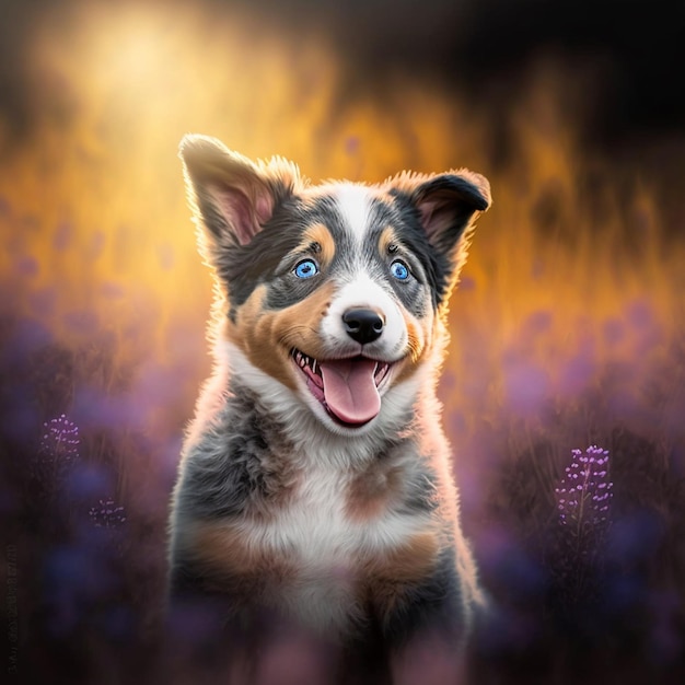 there is a dog that is sitting in a field of flowers generative ai