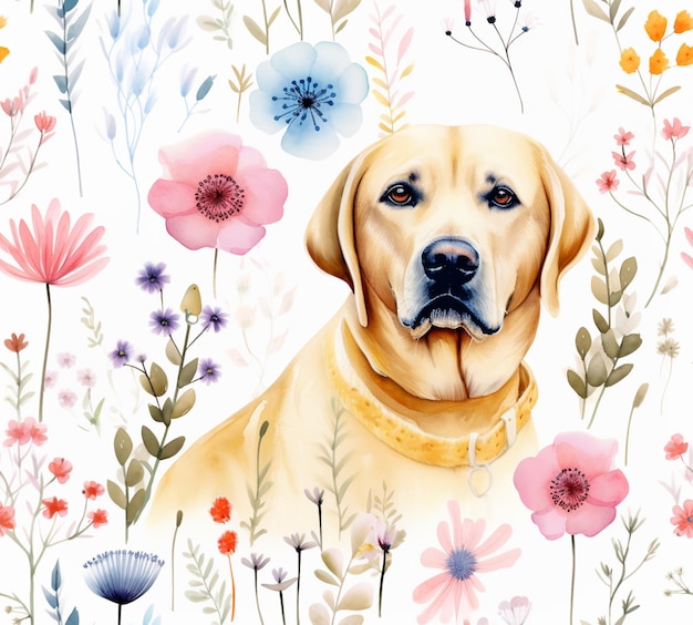 there is a dog that is sitting in the flowers generative ai