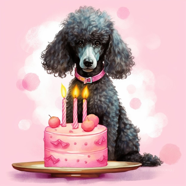 there is a dog that is sitting in front of a cake generative ai